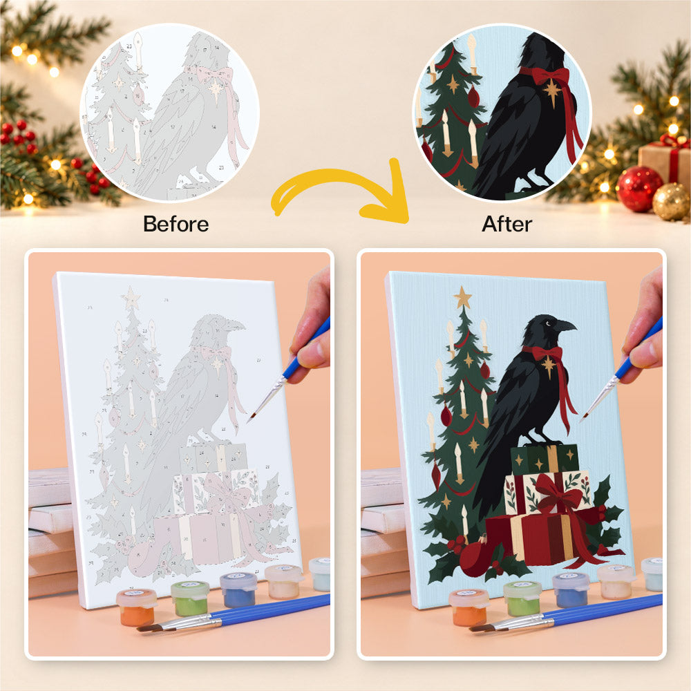 Gothic Christmas Cat and Raven (Mini Paint by Numbers)