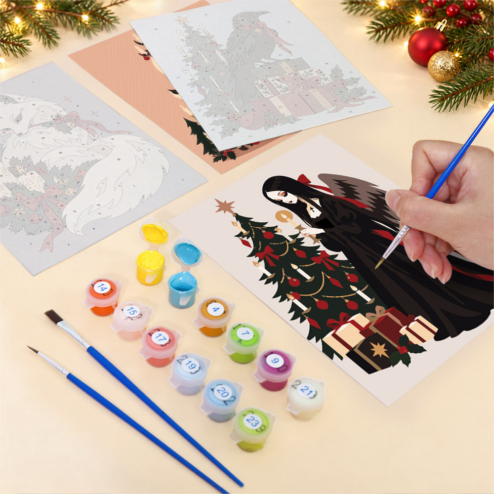 Gothic Christmas Cat and Raven (Mini Paint by Numbers)