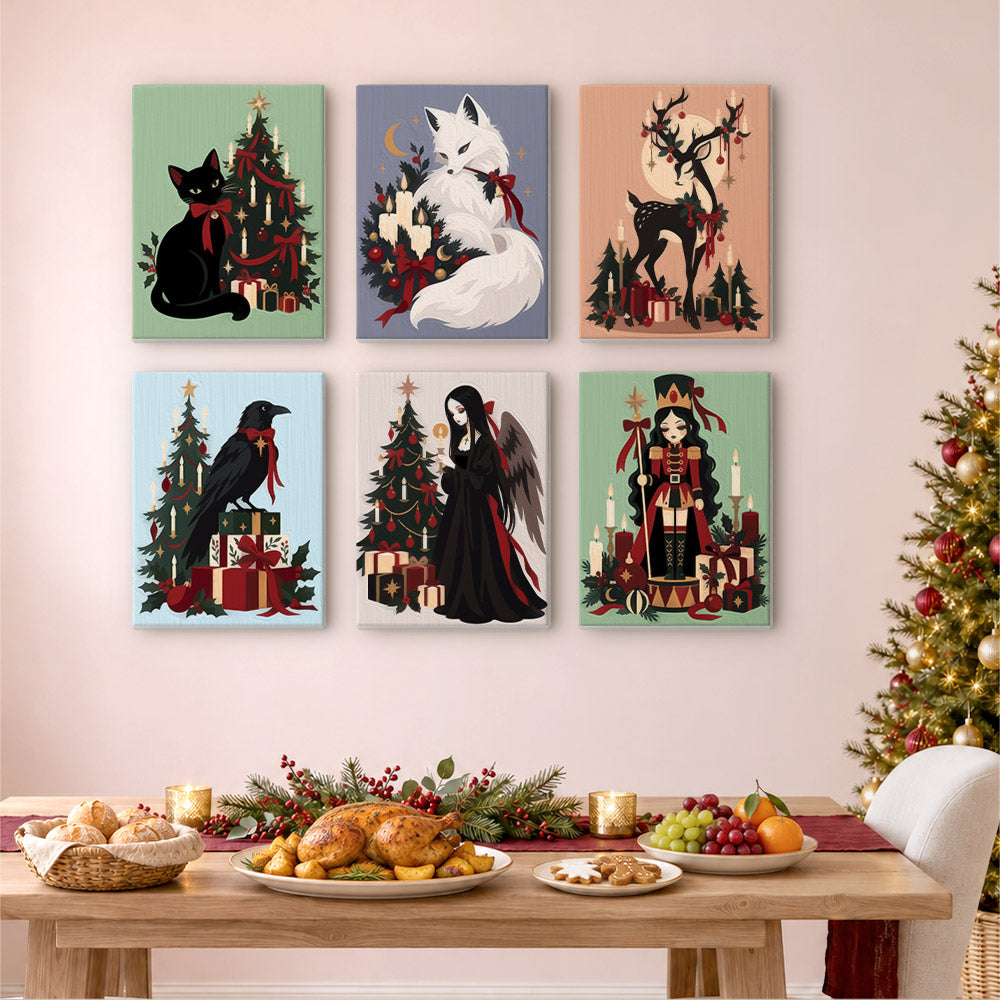 Gothic Christmas Cat and Raven (Mini Paint by Numbers)