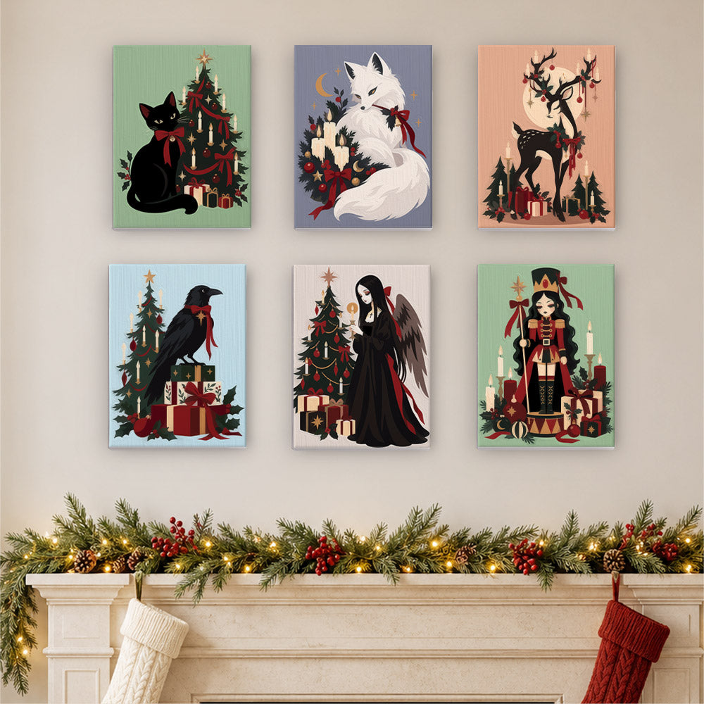 Gothic Christmas Cat and Raven (Mini Paint by Numbers)