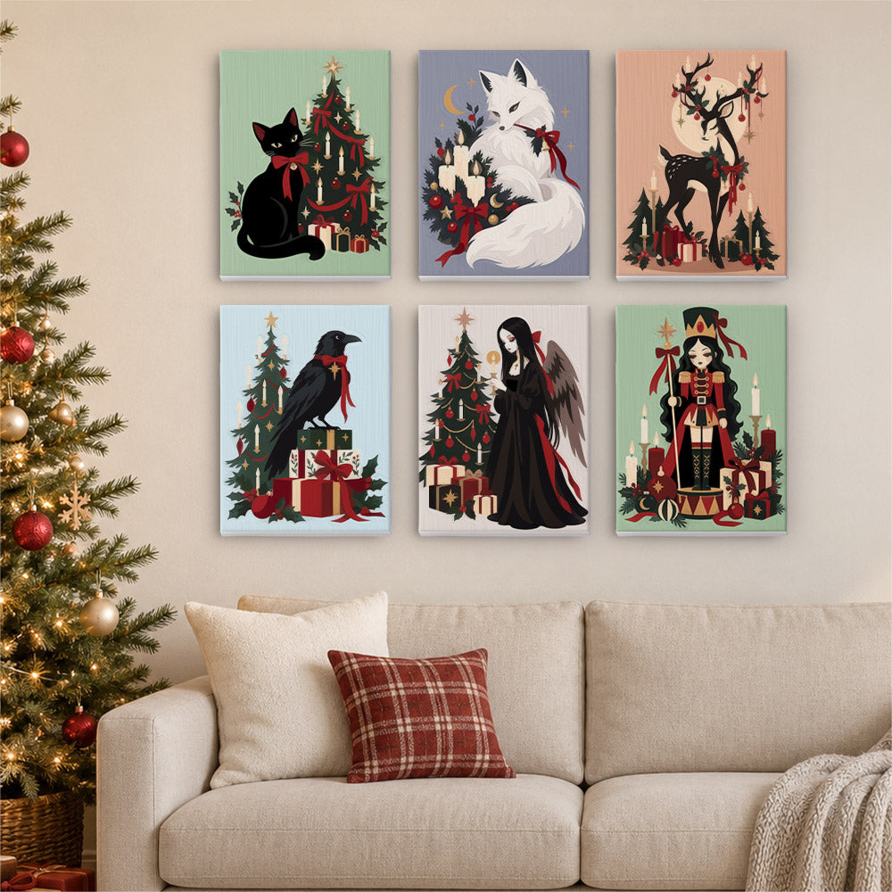 Gothic Christmas Cat and Raven (Mini Paint by Numbers)