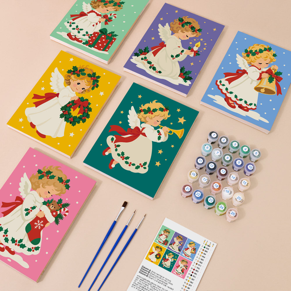 Holly-Crowned Vintage Angels (Mini Paint by Numbers)