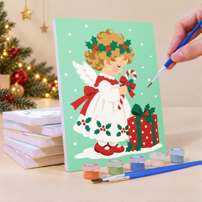 Holly-Crowned Vintage Angels (Mini Paint by Numbers)
