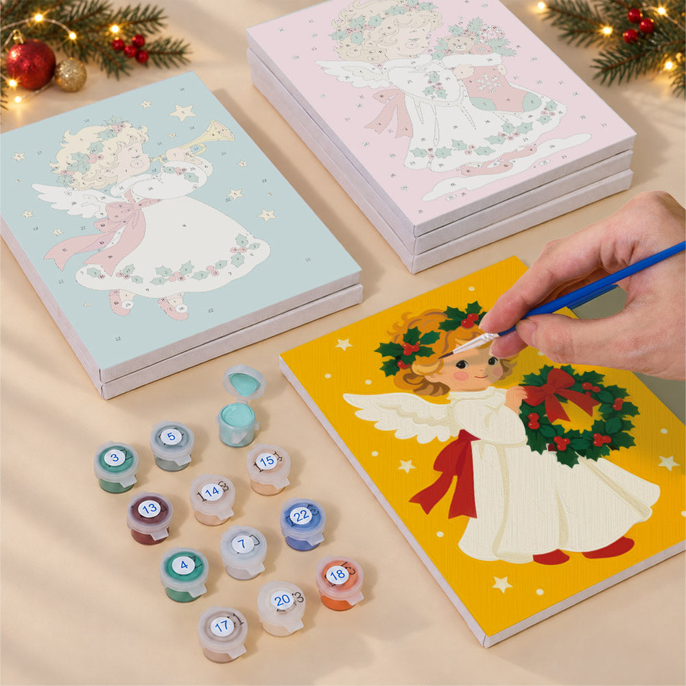 Holly-Crowned Vintage Angels (Mini Paint by Numbers)