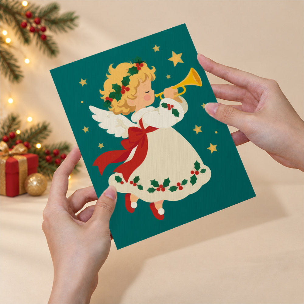 Holly-Crowned Vintage Angels (Mini Paint by Numbers)