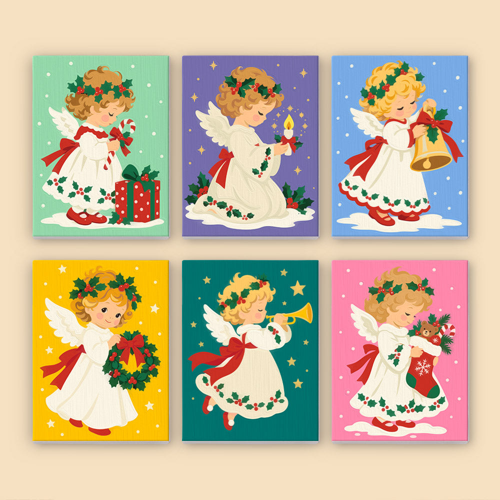 Holly-Crowned Vintage Angels (Mini Paint by Numbers)