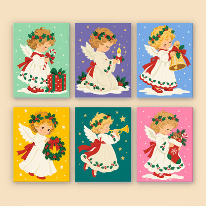 Holly-Crowned Vintage Angels (Mini Paint by Numbers)