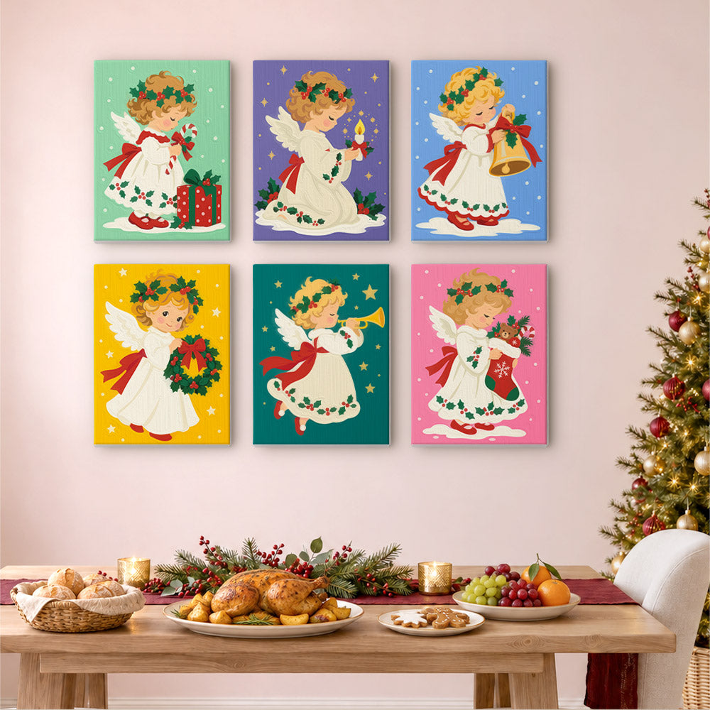 Holly-Crowned Vintage Angels (Mini Paint by Numbers)