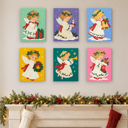 Holly-Crowned Vintage Angels (Mini Paint by Numbers)