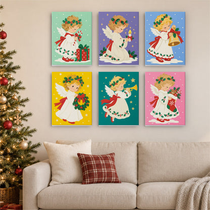 Holly-Crowned Vintage Angels (Mini Paint by Numbers)