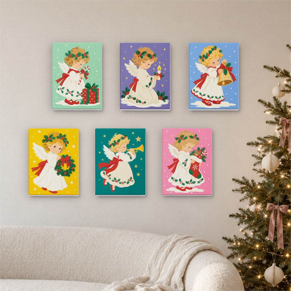 Holly-Crowned Vintage Angels (Mini Paint by Numbers)
