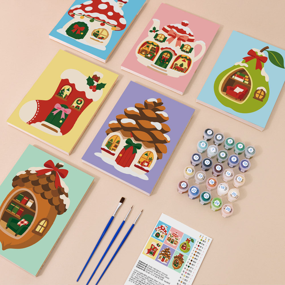 Pinecone and Teapot Fairy Houses (Mini Paint by Numbers)