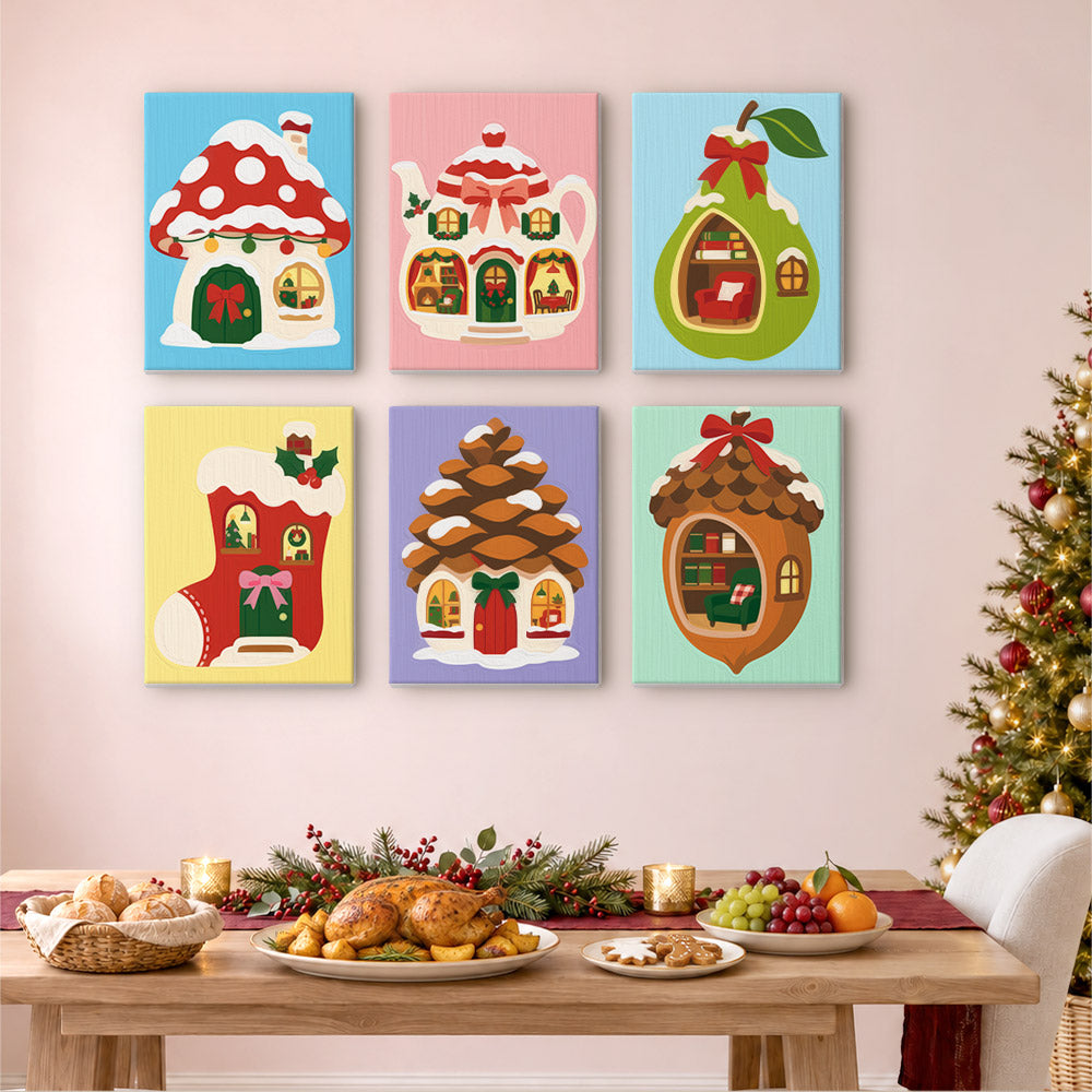 Pinecone and Teapot Fairy Houses (Mini Paint by Numbers)