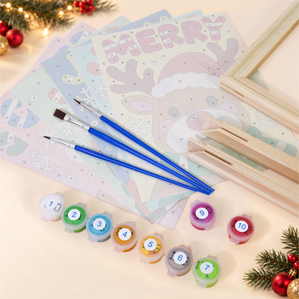 Big Letter Santa and Elf Faces (Mini Paint by Numbers)