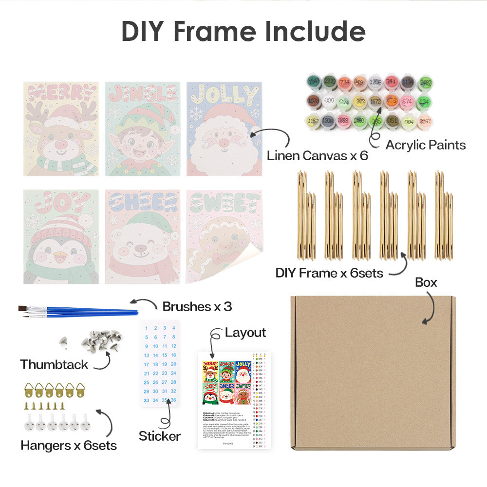 Big Letter Santa and Elf Faces (Mini Paint by Numbers)