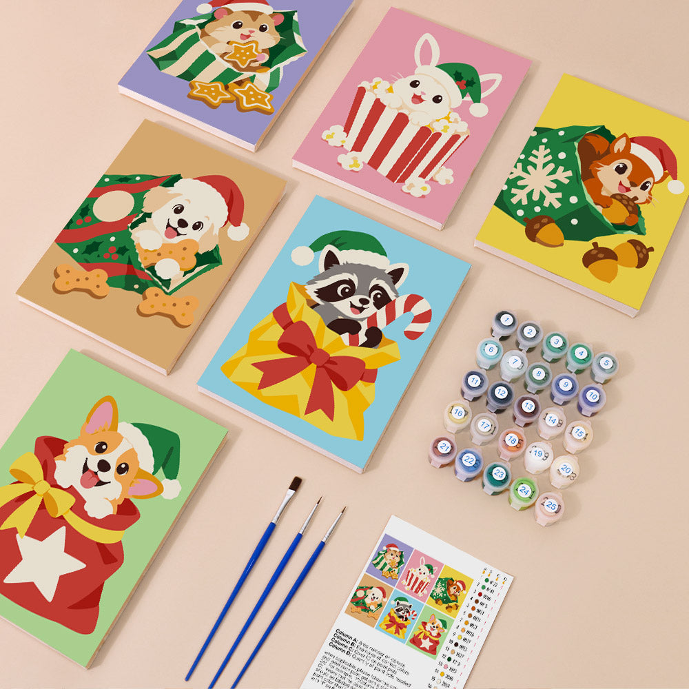 Pets Peeking From Gift Bags (Mini Paint by Numbers)