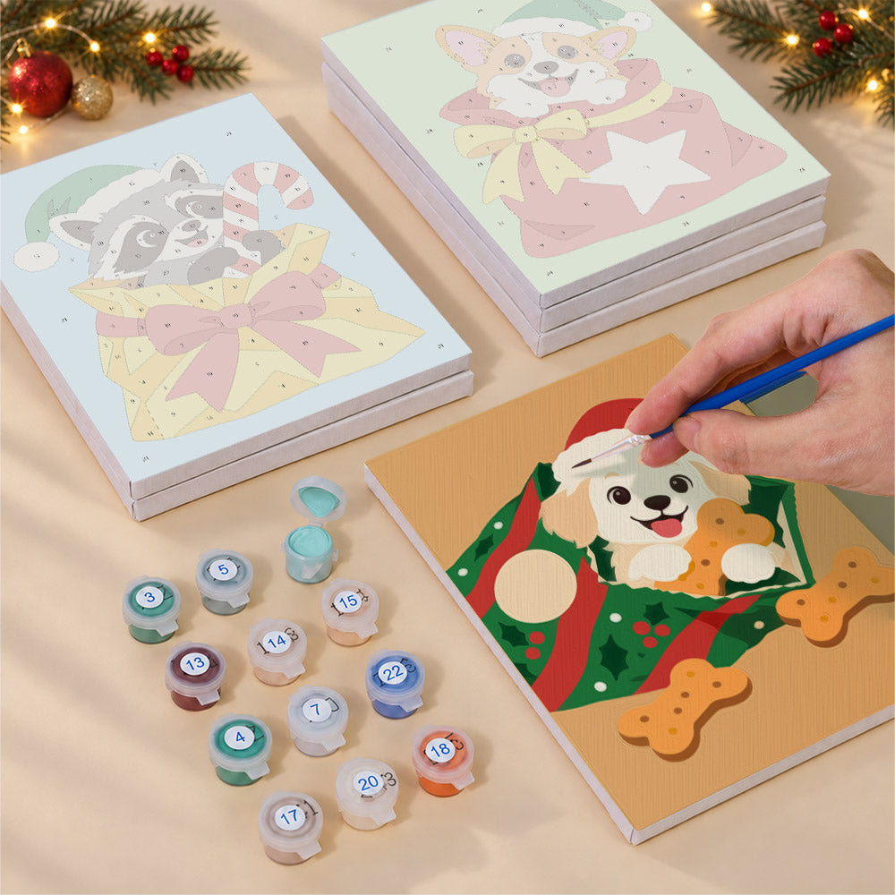 Pets Peeking From Gift Bags (Mini Paint by Numbers)