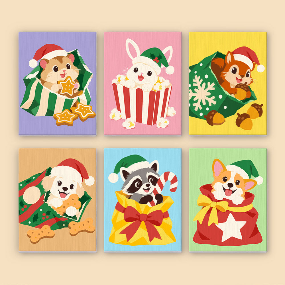 Pets Peeking From Gift Bags (Mini Paint by Numbers)