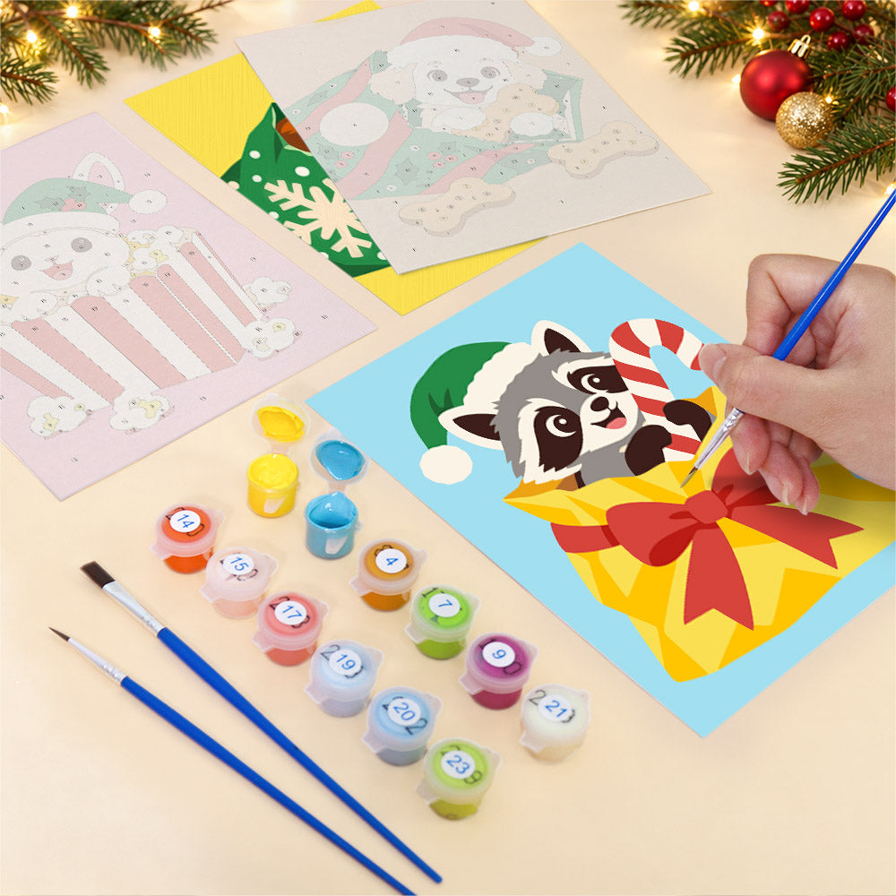 Pets Peeking From Gift Bags (Mini Paint by Numbers)