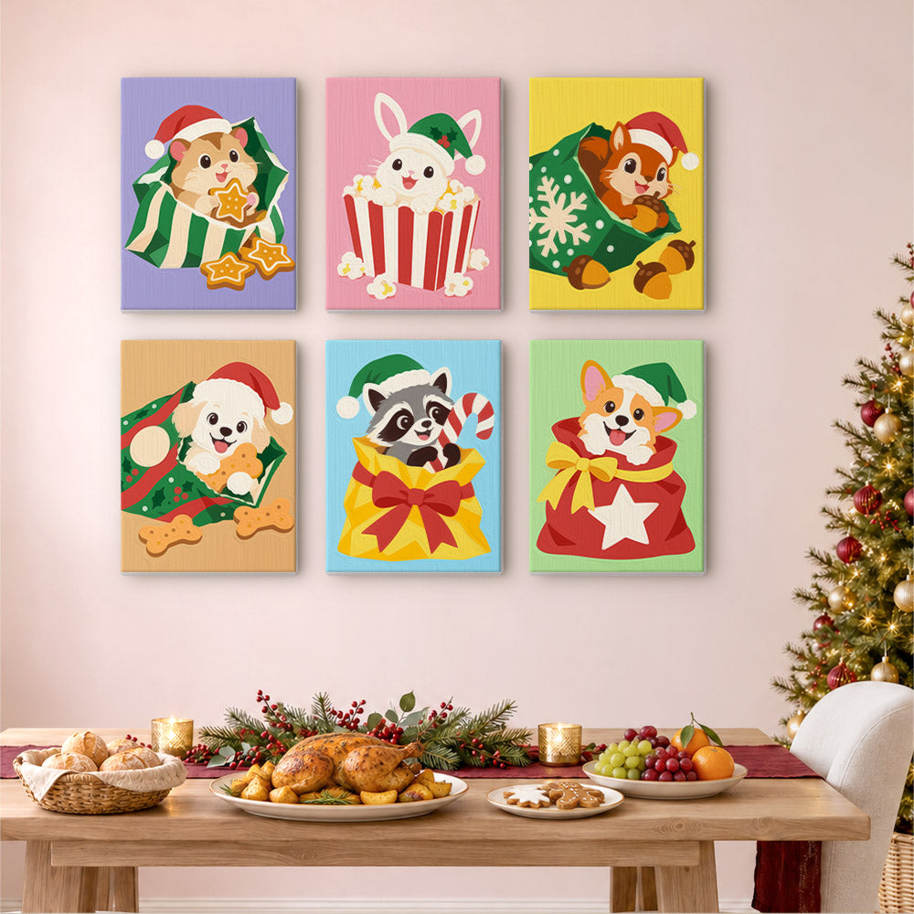 Pets Peeking From Gift Bags (Mini Paint by Numbers)