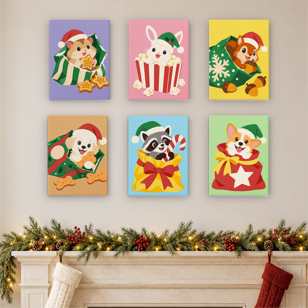 Pets Peeking From Gift Bags (Mini Paint by Numbers)
