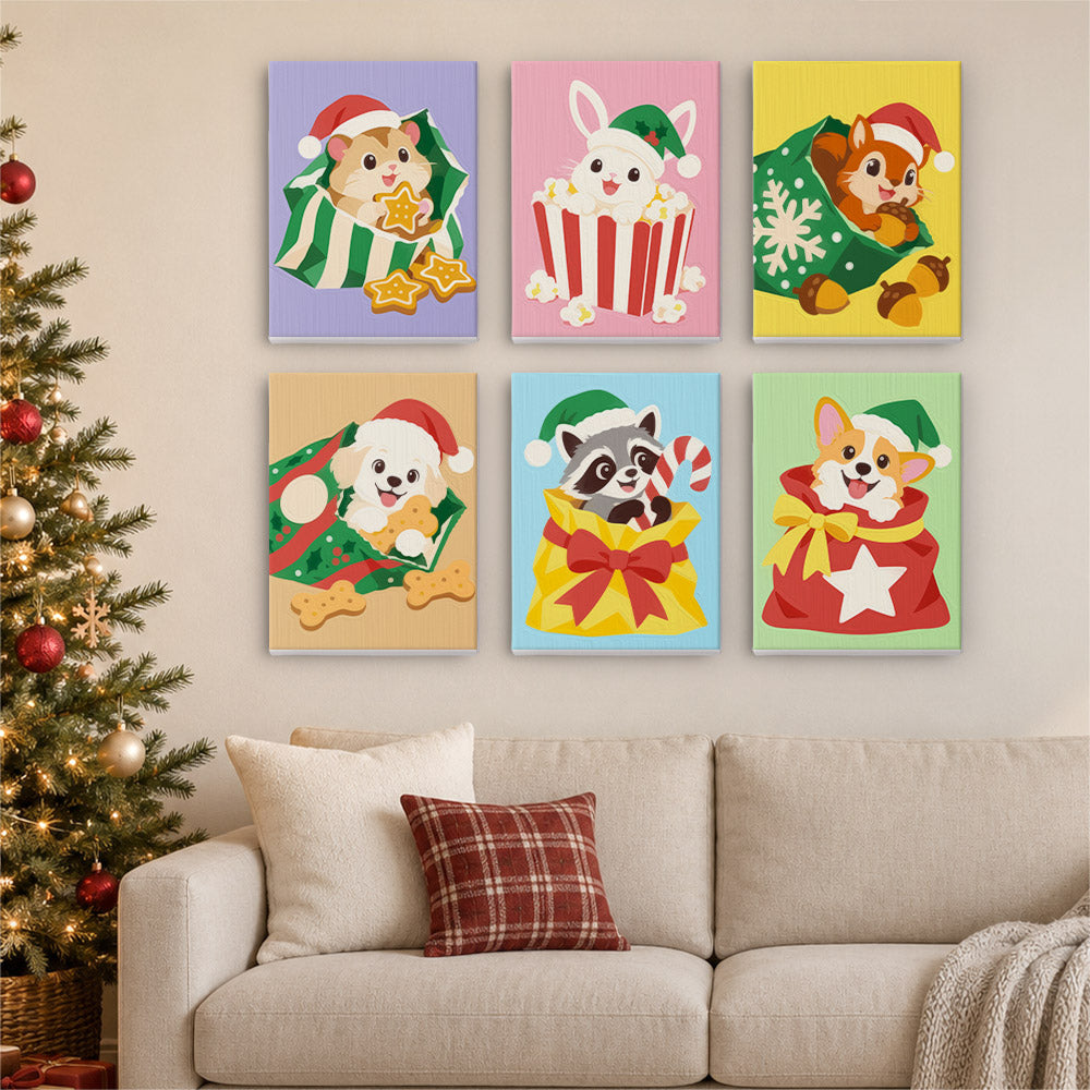 Pets Peeking From Gift Bags (Mini Paint by Numbers)