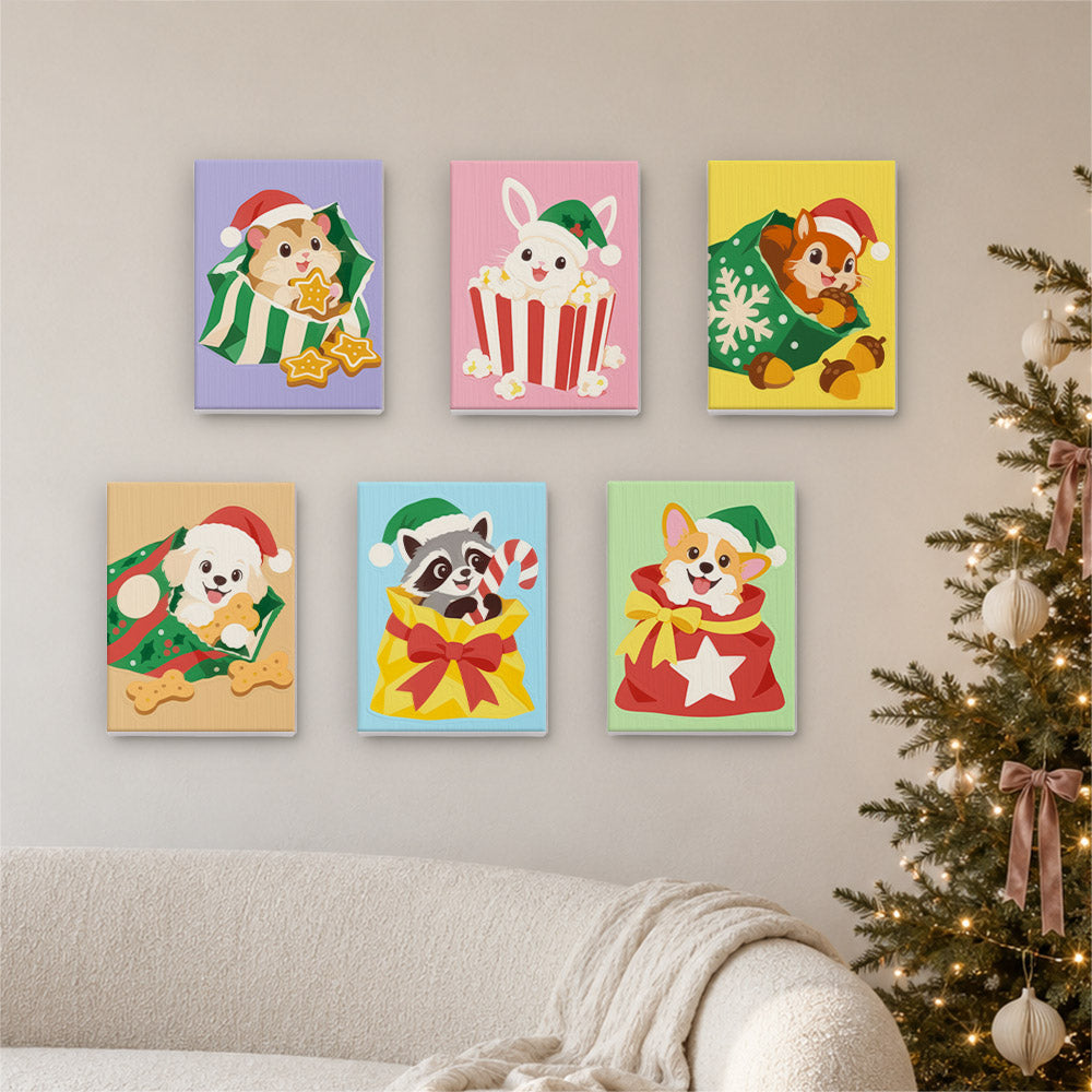 Pets Peeking From Gift Bags (Mini Paint by Numbers)