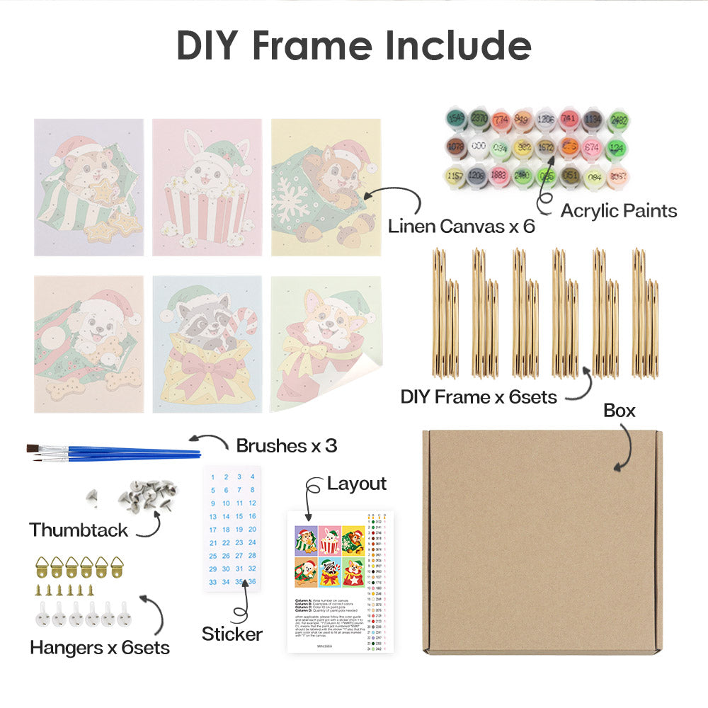 Pets Peeking From Gift Bags (Mini Paint by Numbers)