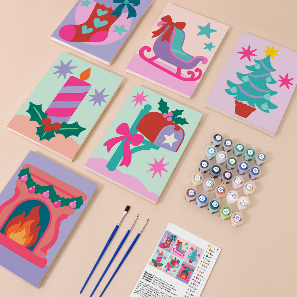 Neon Pastel Sleigh and Hearth (Mini Paint by Numbers)