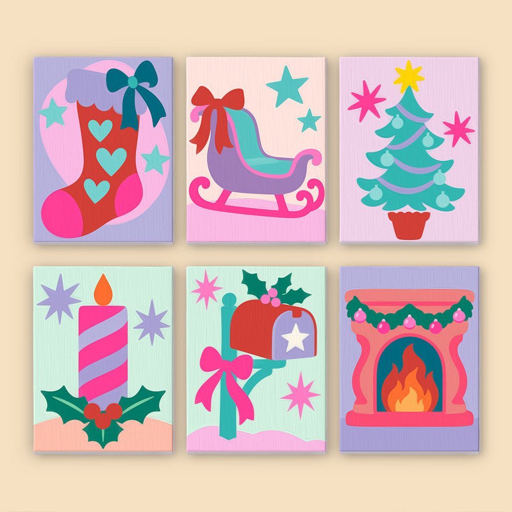 Neon Pastel Sleigh and Hearth (Mini Paint by Numbers)