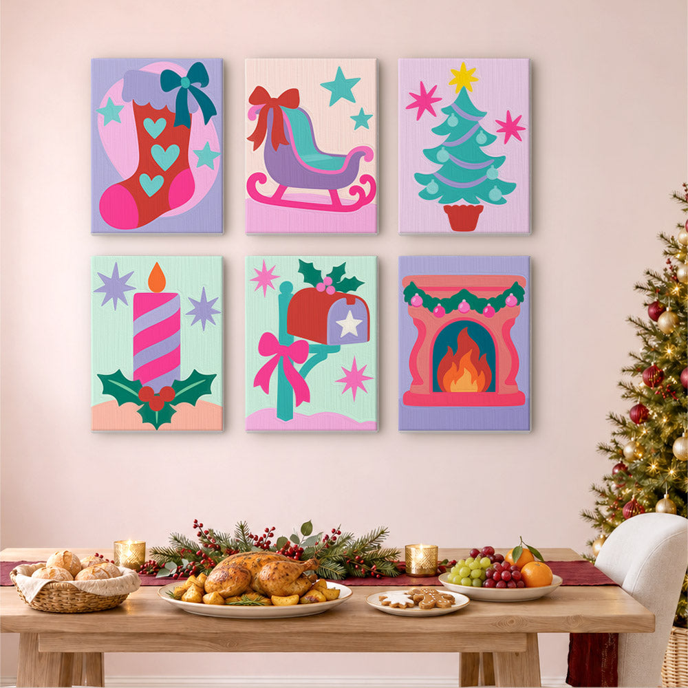 Neon Pastel Sleigh and Hearth (Mini Paint by Numbers)