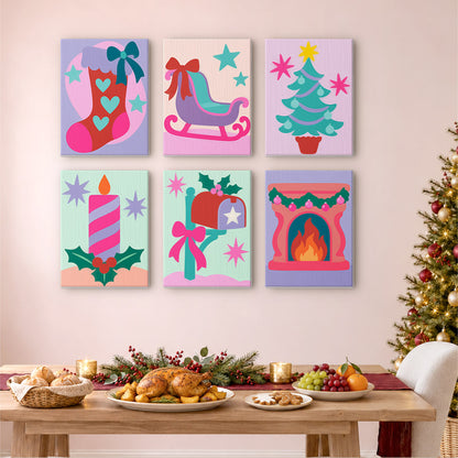 Neon Pastel Sleigh and Hearth (Mini Paint by Numbers)