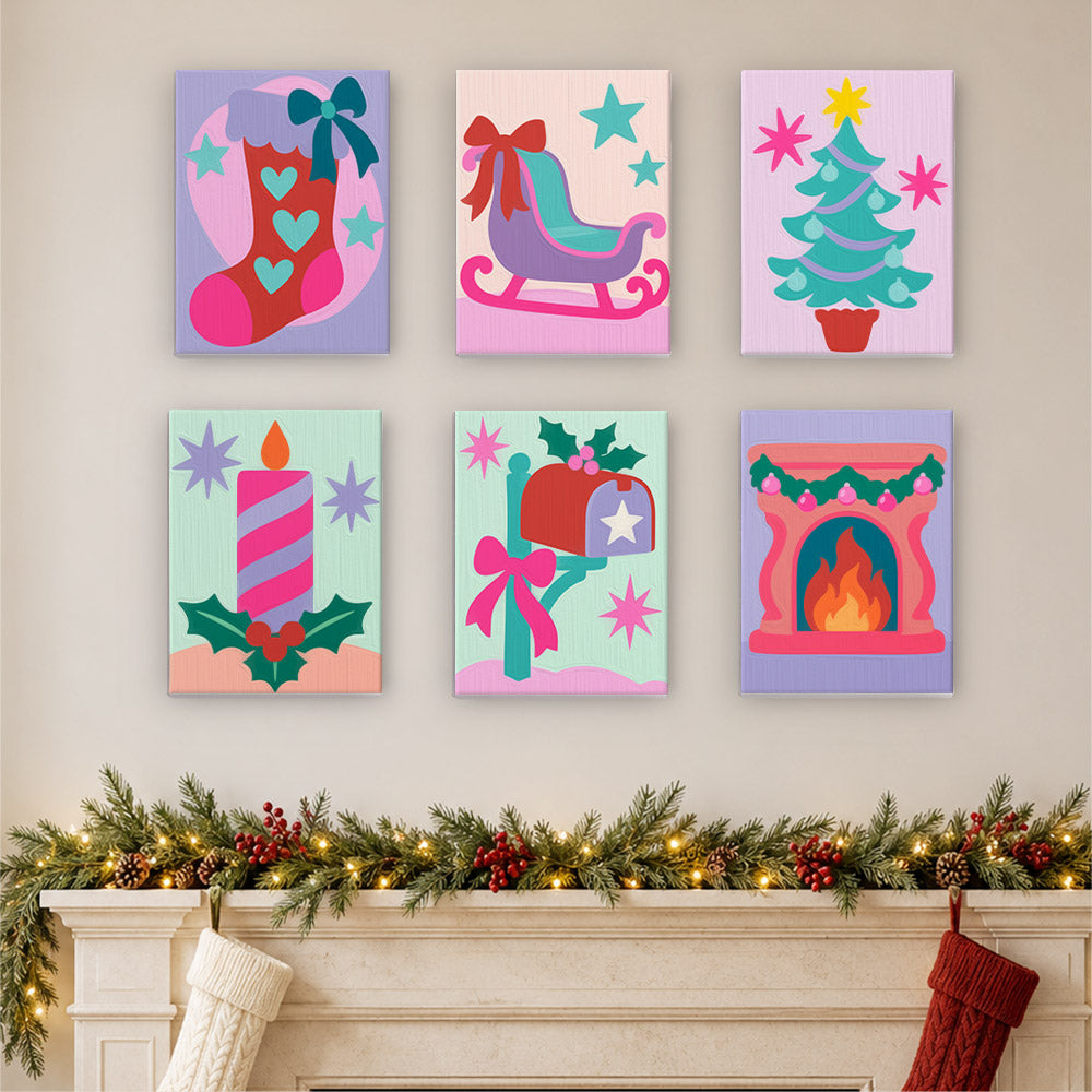 Neon Pastel Sleigh and Hearth (Mini Paint by Numbers)