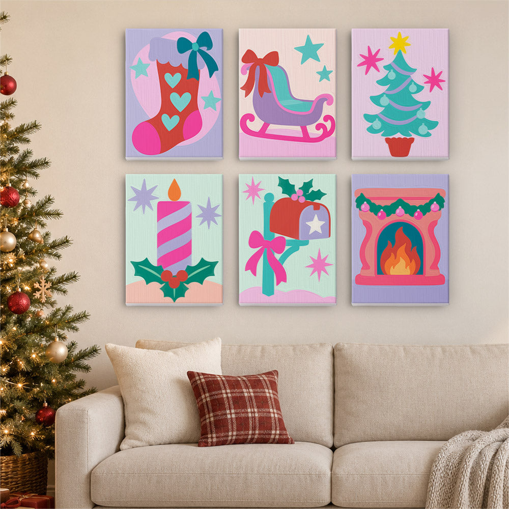 Neon Pastel Sleigh and Hearth (Mini Paint by Numbers)