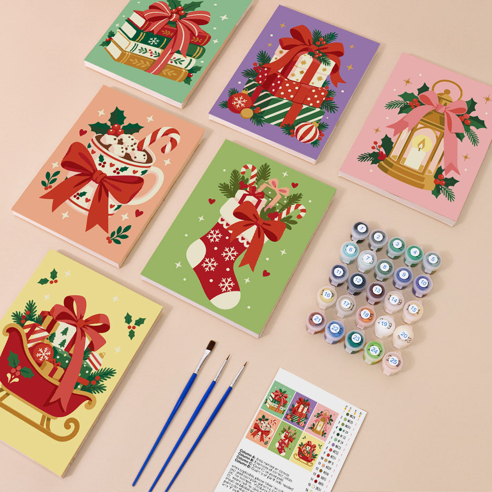 Ribbon-Wrapped Books and Lantern (Mini Paint by Numbers)