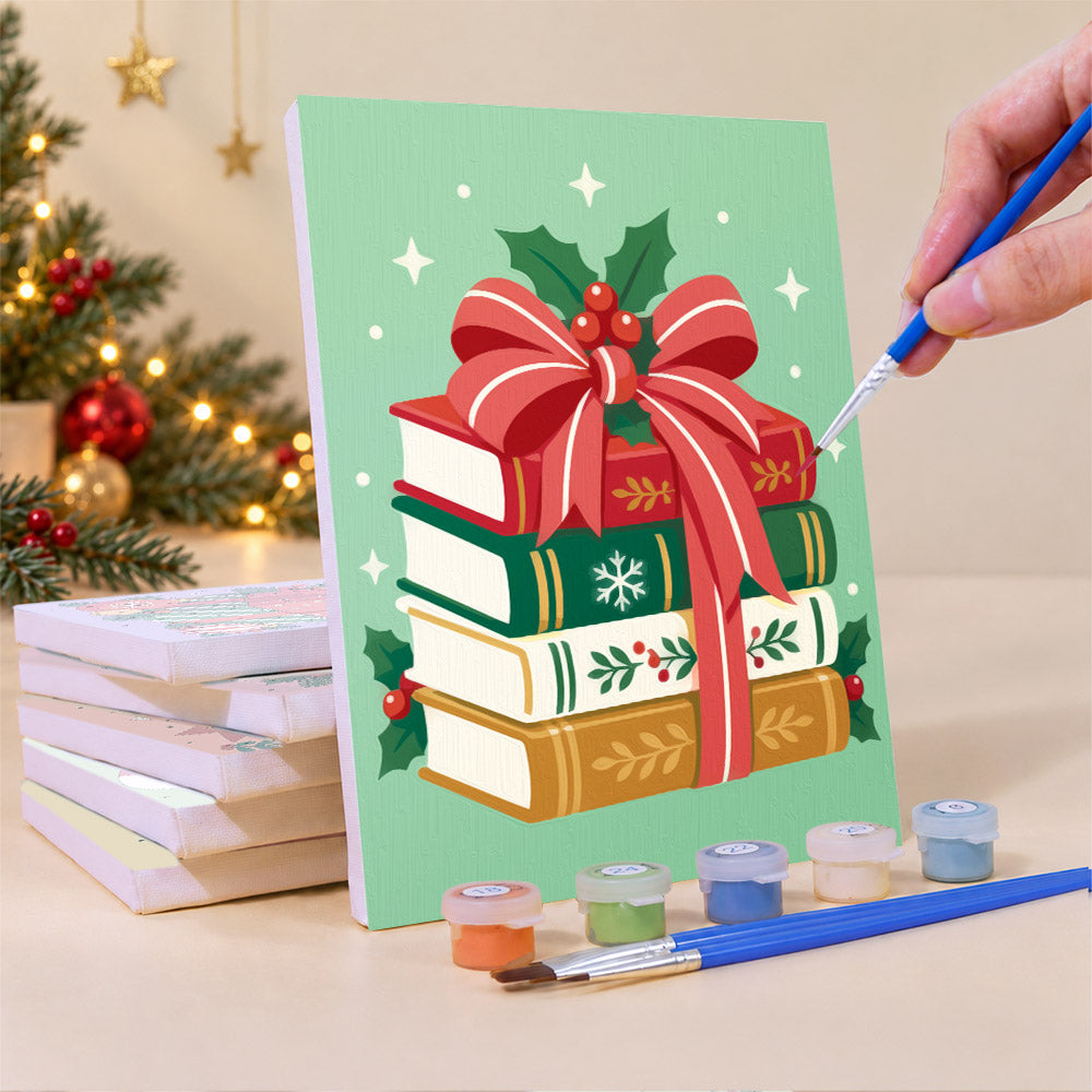 Ribbon-Wrapped Books and Lantern (Mini Paint by Numbers)