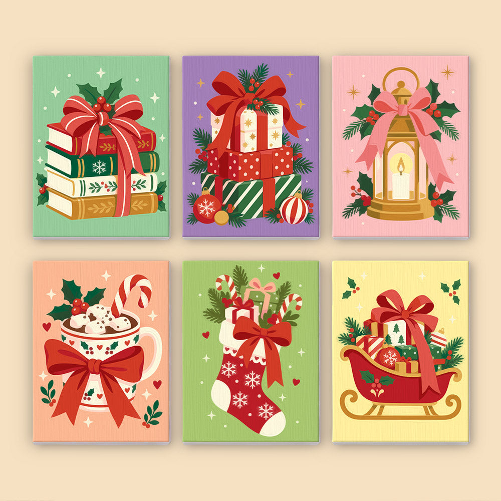 Ribbon-Wrapped Books and Lantern (Mini Paint by Numbers)