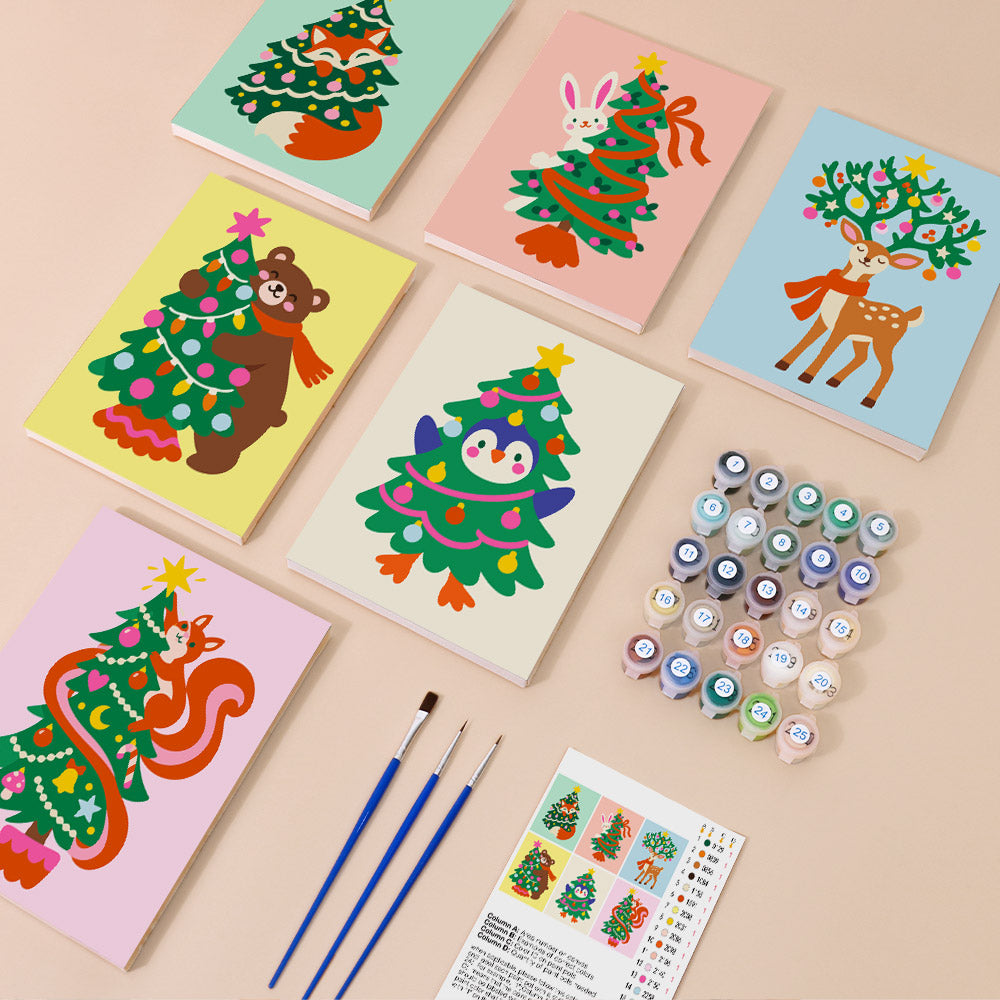 Critters Hiding in Christmas Trees (Mini Paint by Numbers)