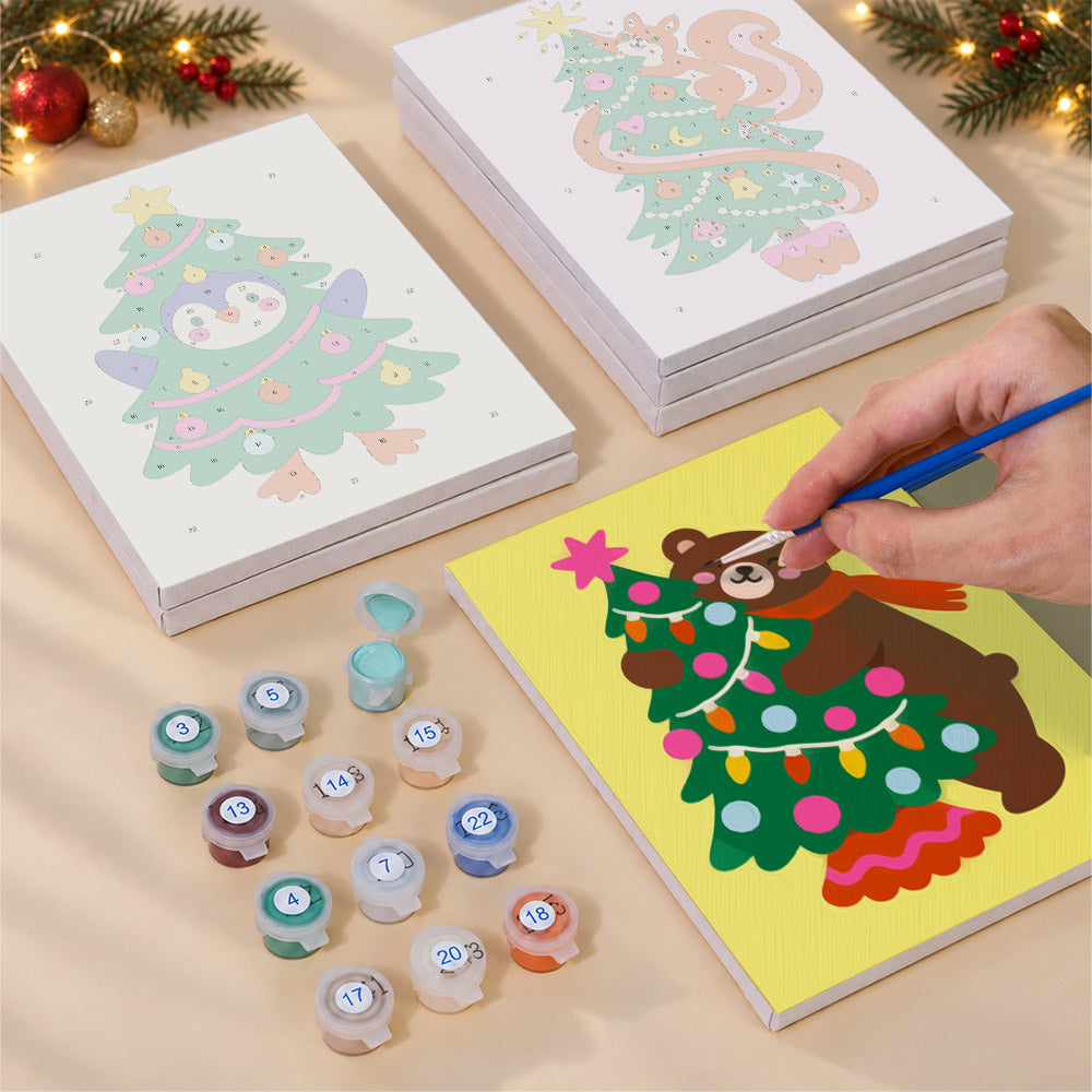 Critters Hiding in Christmas Trees (Mini Paint by Numbers)
