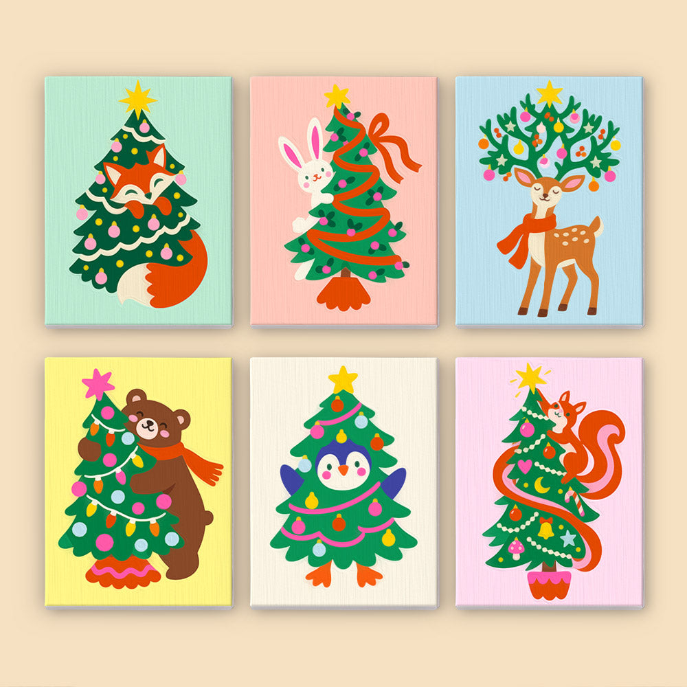 Critters Hiding in Christmas Trees (Mini Paint by Numbers)