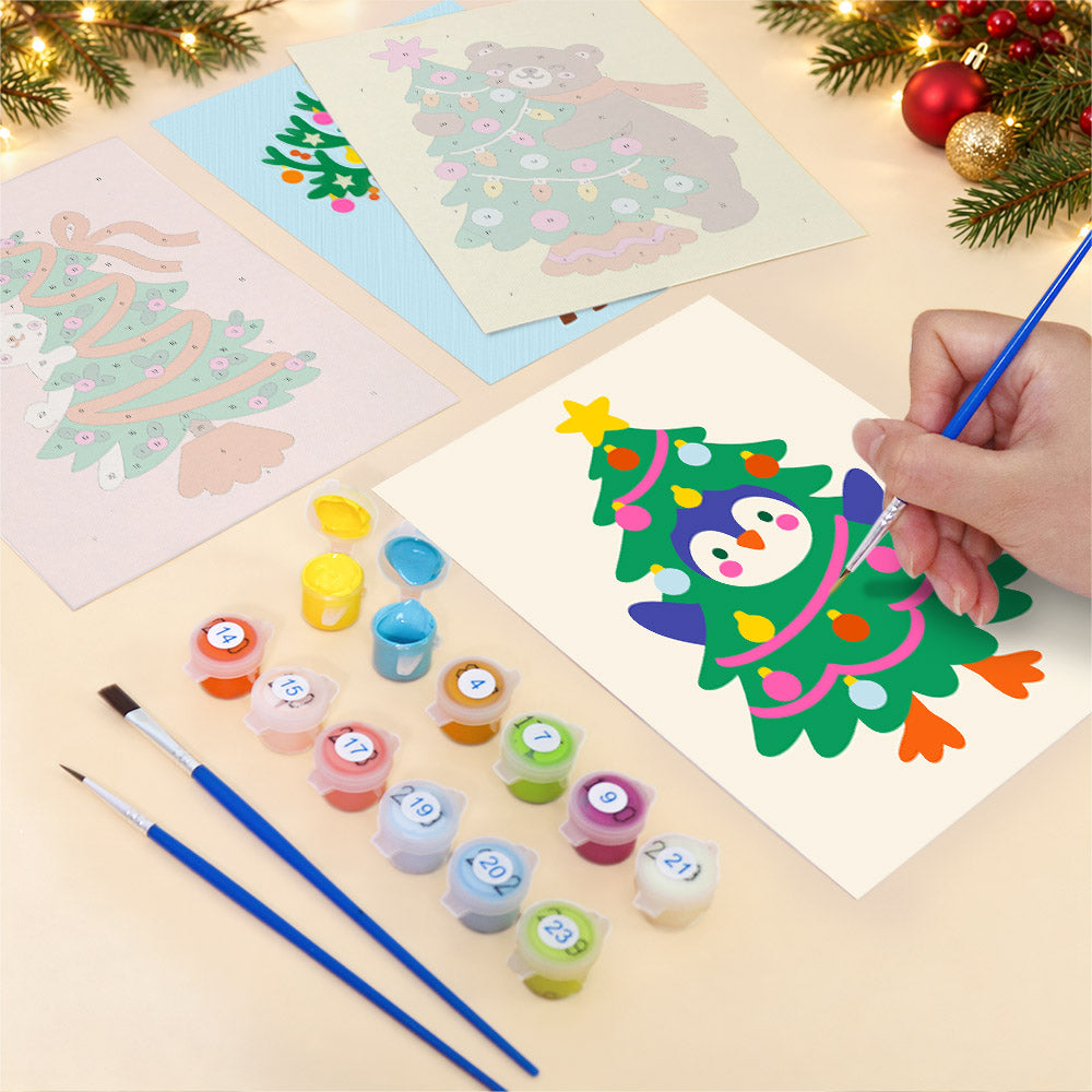 Critters Hiding in Christmas Trees (Mini Paint by Numbers)