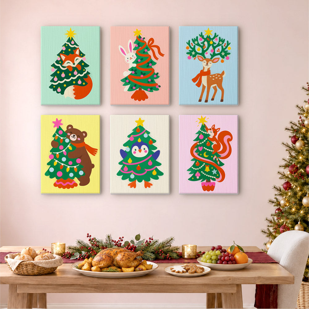 Critters Hiding in Christmas Trees (Mini Paint by Numbers)