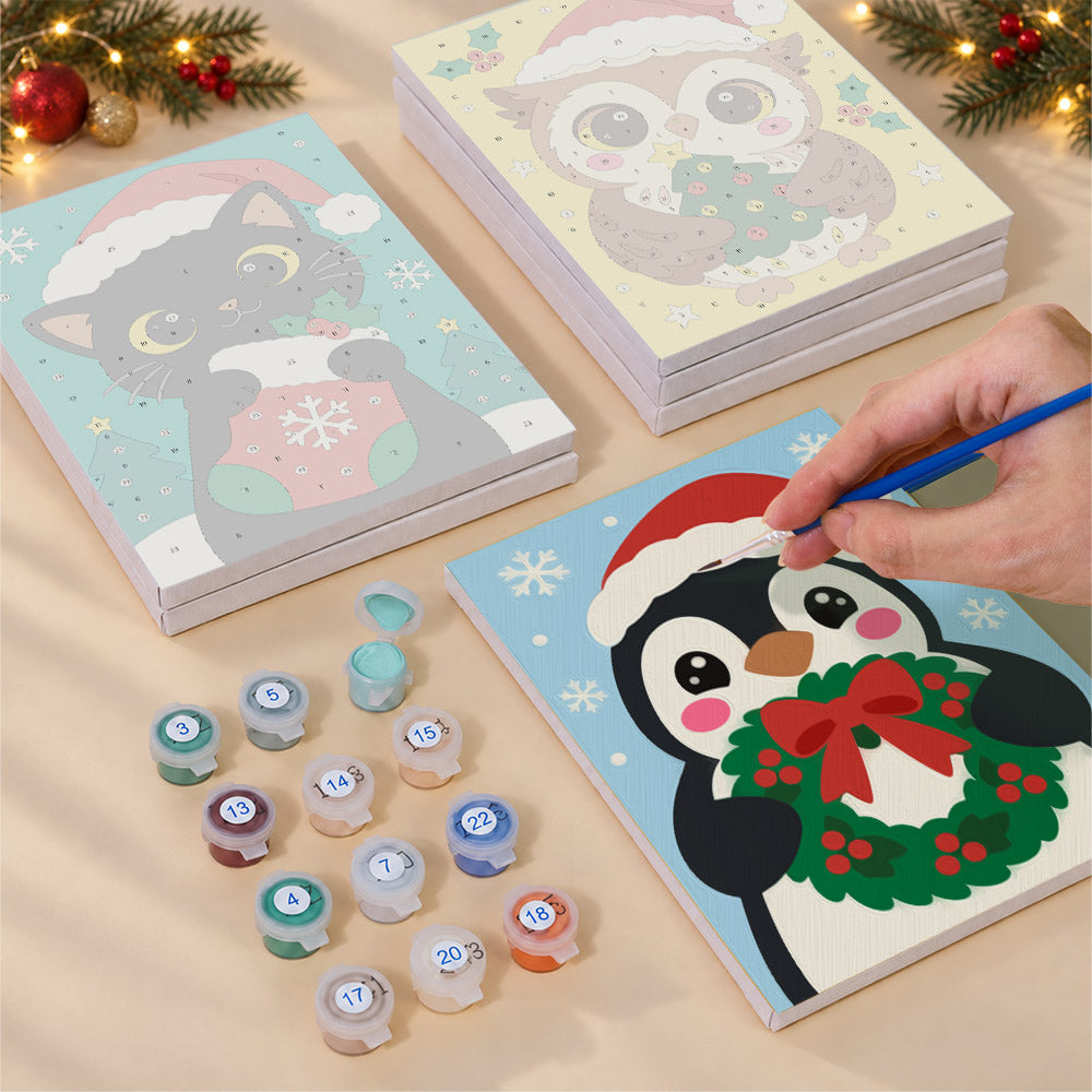 Snowflake Santa and Cocoa Cat (Mini Paint by Numbers)