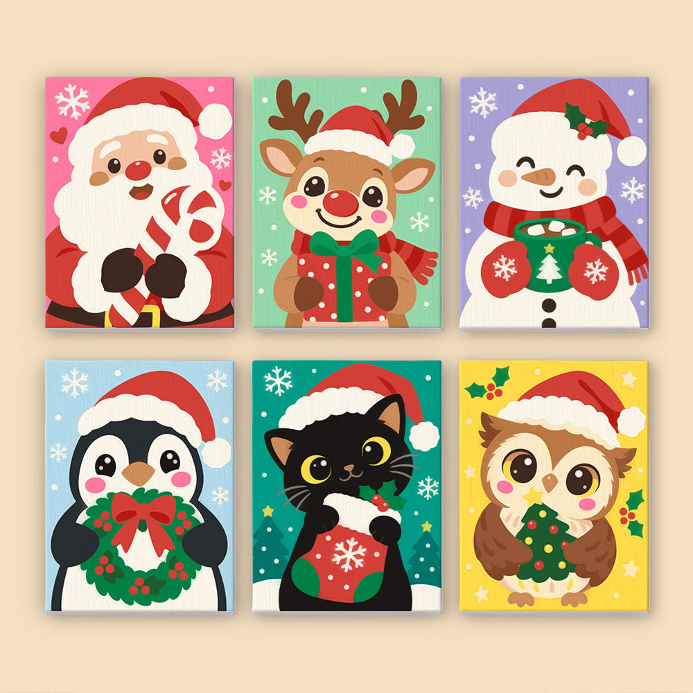 Snowflake Santa and Cocoa Cat (Mini Paint by Numbers)
