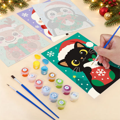 Snowflake Santa and Cocoa Cat (Mini Paint by Numbers)