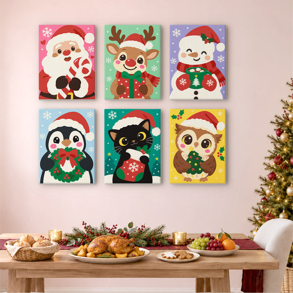 Snowflake Santa and Cocoa Cat (Mini Paint by Numbers)