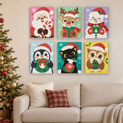 Snowflake Santa and Cocoa Cat (Mini Paint by Numbers)