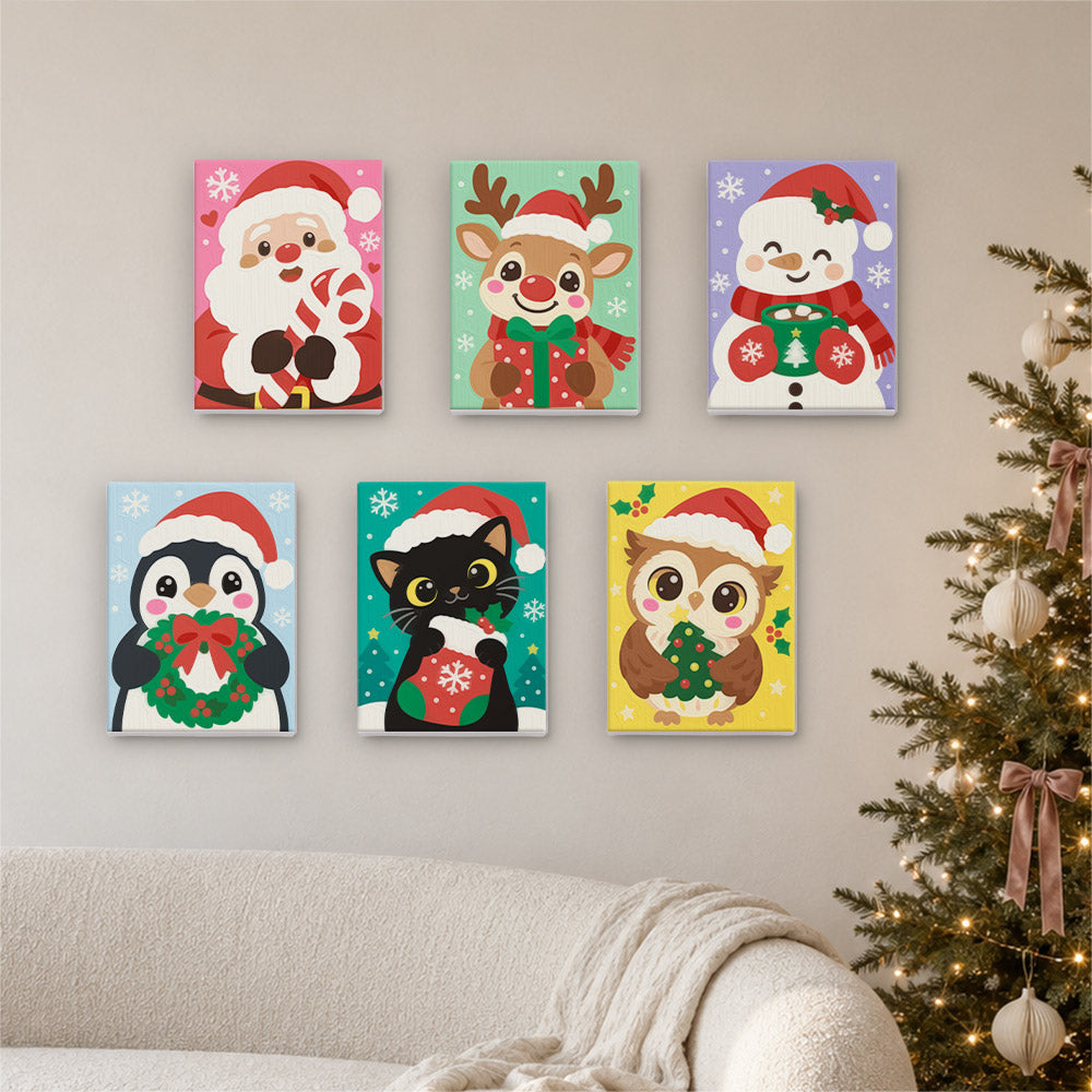 Snowflake Santa and Cocoa Cat (Mini Paint by Numbers)