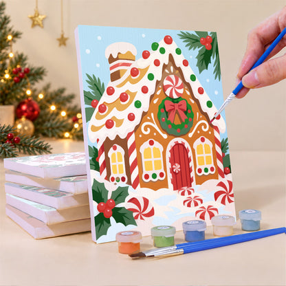 Holly-Bordered Gingerbread House (Mini Paint by Numbers)