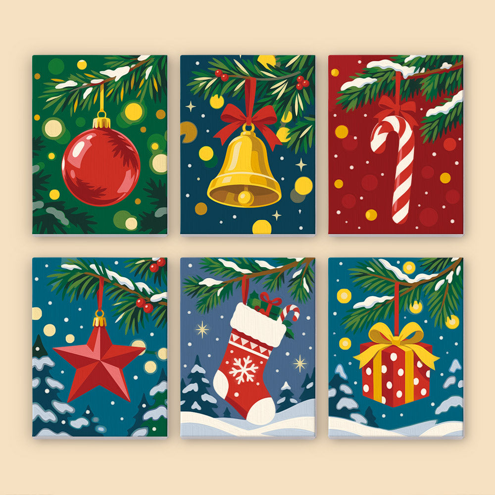 Pine Bough Baubles at Night (Mini Paint by Numbers)